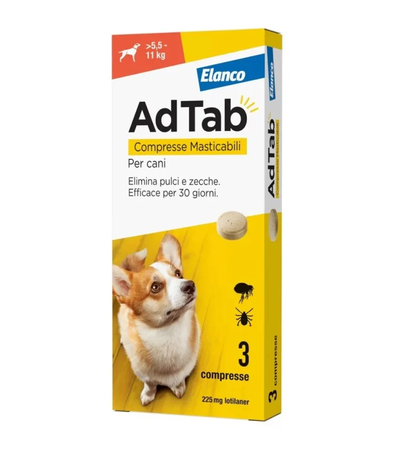 Adtab per cani da 5,5 a 11kg 3 compresse masticabili 225mg