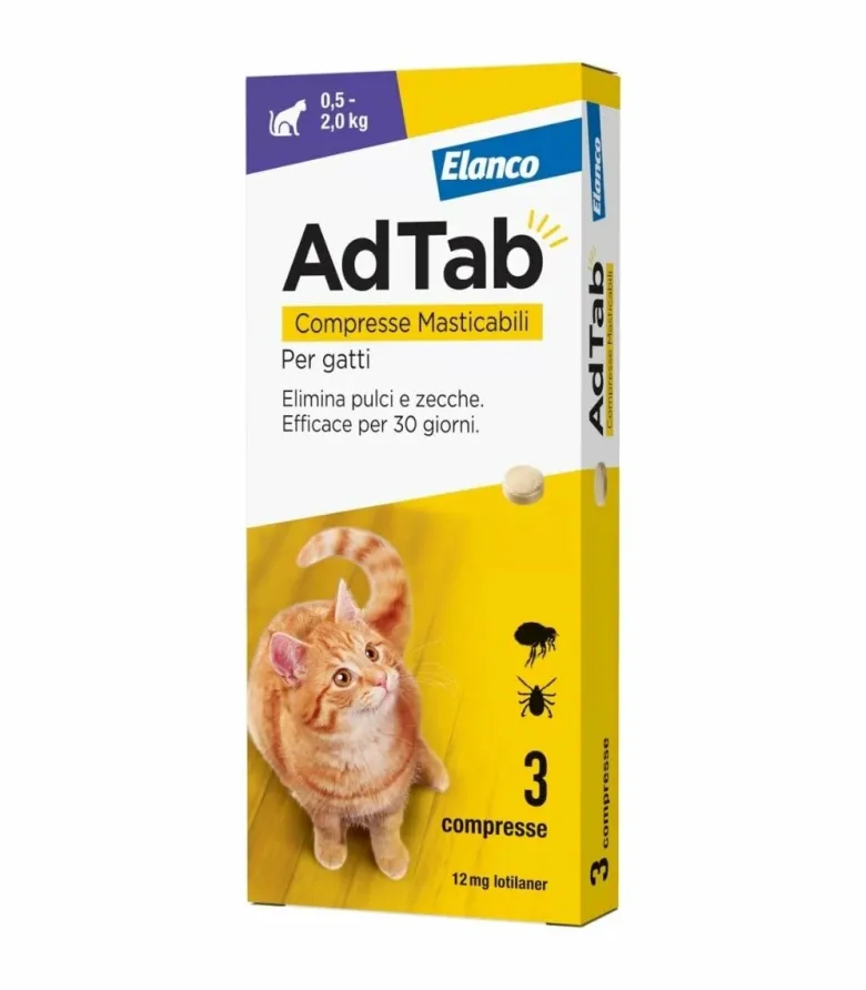 Adtab per gatti da 0,5 a 2kg 3 compresse masticabili 12mg