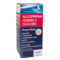 Algopirina 100 mg/5 ml febbre dolore fragola no zucchero sciroppo 150 ml