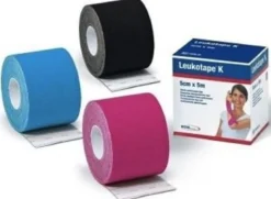 Benda adesiva leukotape k per taping fisioterapico larghezza5 cm lunghezza 5 m colore azzurro in rotolo