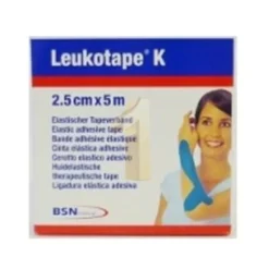Benda adesiva leukotape k per taping fisioterapico larghezza2,5 cm lunghezza 5 m colore blu in rotolo
