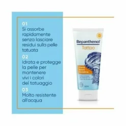 Bepanthenol Tattoo Crema Protezione Solare Molto Alta SPF50+ 50ml per Tatuaggi