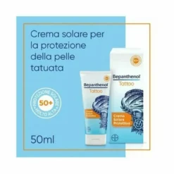 Bepanthenol Tattoo Crema Protezione Solare Molto Alta SPF50+ 50ml per Tatuaggi