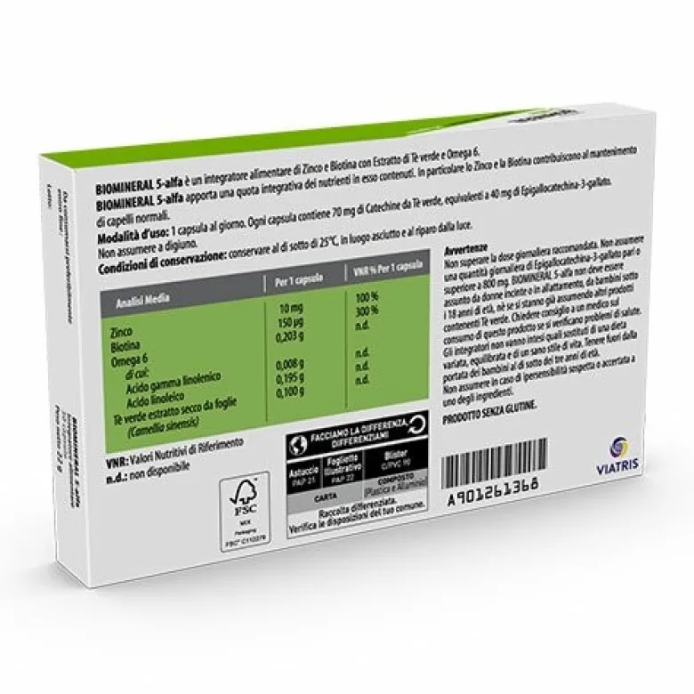 Biomineral 5-Alfa Integratore Capelli 30 Capsule