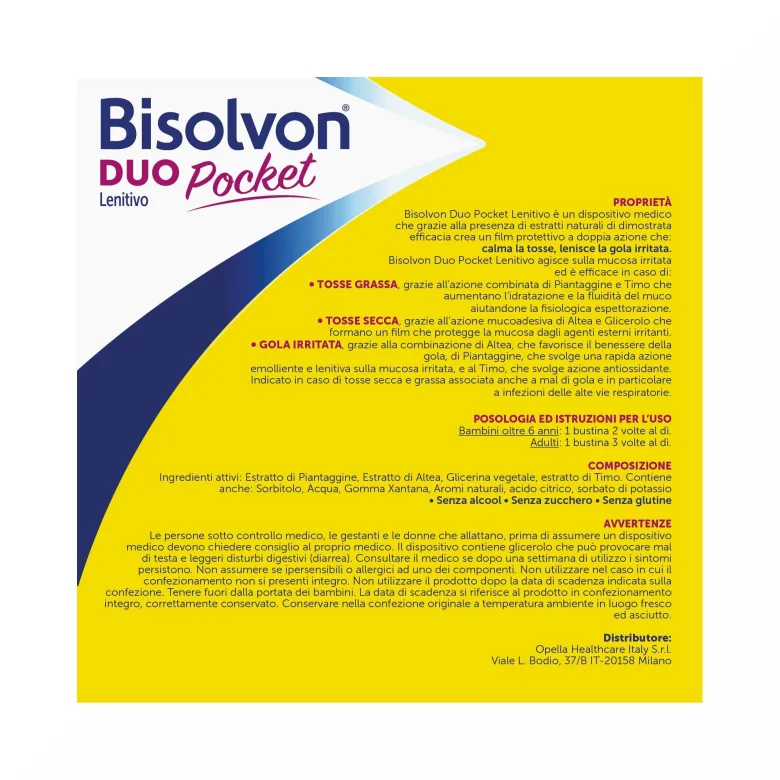 Bisolvon Duo Pocket Lenitivo Sciroppo in Bustina Contro Tosse e Gola Irritata Adulti Bambini 12 Bustine Monodose
