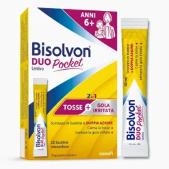 Bisolvon Duo Pocket Lenitivo Sciroppo in Bustina Contro Tosse e Gola Irritata Adulti Bambini 12 Bustine Monodose