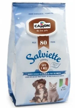 Camon Salviette Detergenti Per Cani E Gatti Latte E Miele 80 Pezzi