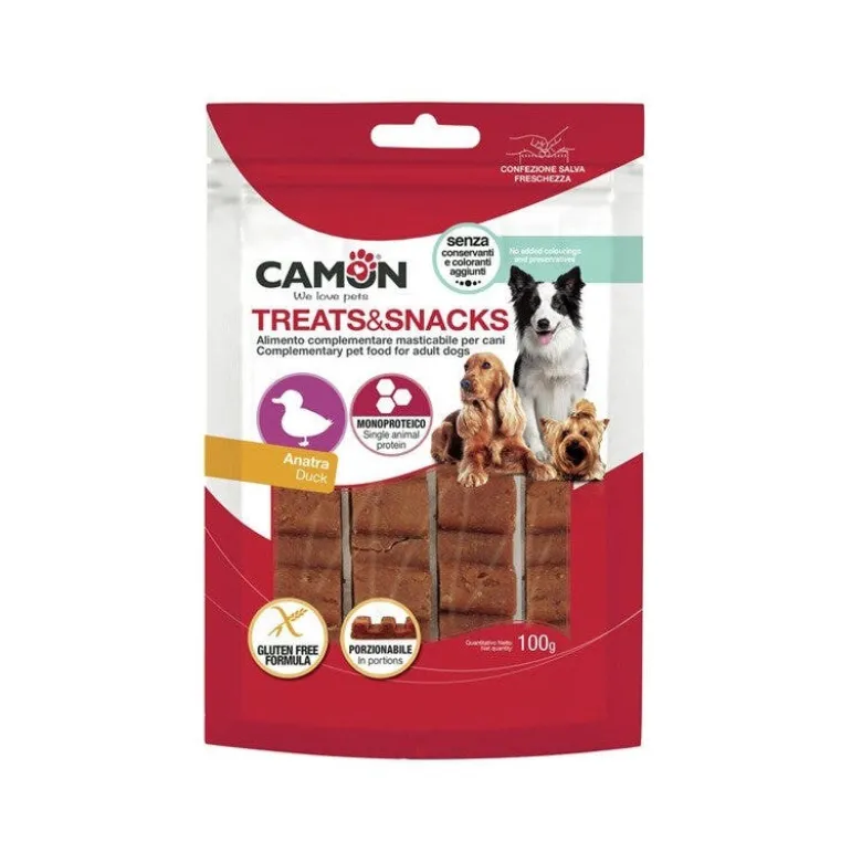 Camon treats & snacks barretta d'anatra porzionabile per cani 100g