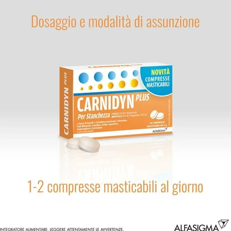 Carnidyn Plus Integratore con Carnitina 18 Compresse Masticabili