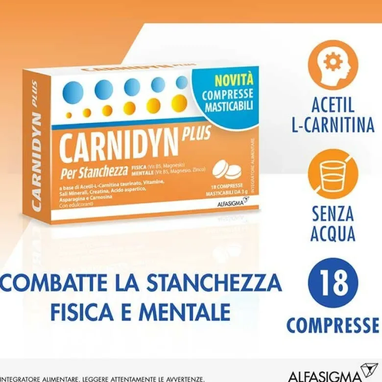 Carnidyn Plus Integratore con Carnitina 18 Compresse Masticabili