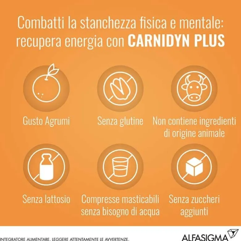 Carnidyn Plus Integratore con Carnitina 18 Compresse Masticabili