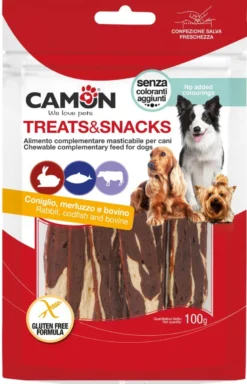 Chewy Stripes per Cani con Coniglio Merluzzo Pelle Bovina 100 g