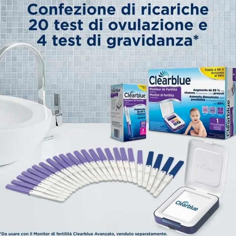 Clearblue Advanced Test di Ricambio per Monitor di Fertilità 20 Test di Fertilità + 4 Test di Gravidanza