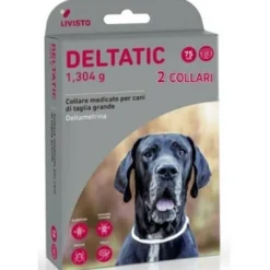 Deltatic collare medicato per cani di taglia grande - scatola di cartone con due bustine contenenti ciascuna 1 collare medicato da 75 cm per cani di taglia grande (>25 kg)