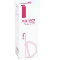 Dermacit spray flacone cilindrico in pe bianco con tasto erogatore spray in pp bianco e cappuccio salvatasto trasparente,dispositivo medico 1 pezzi