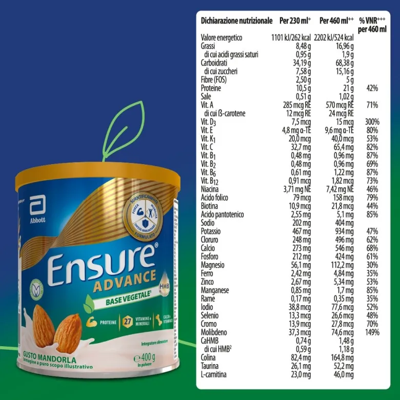 Ensure Advance Base Vegetale integratore alimentare con Proteine Vegetali gusto Mandorla 400g