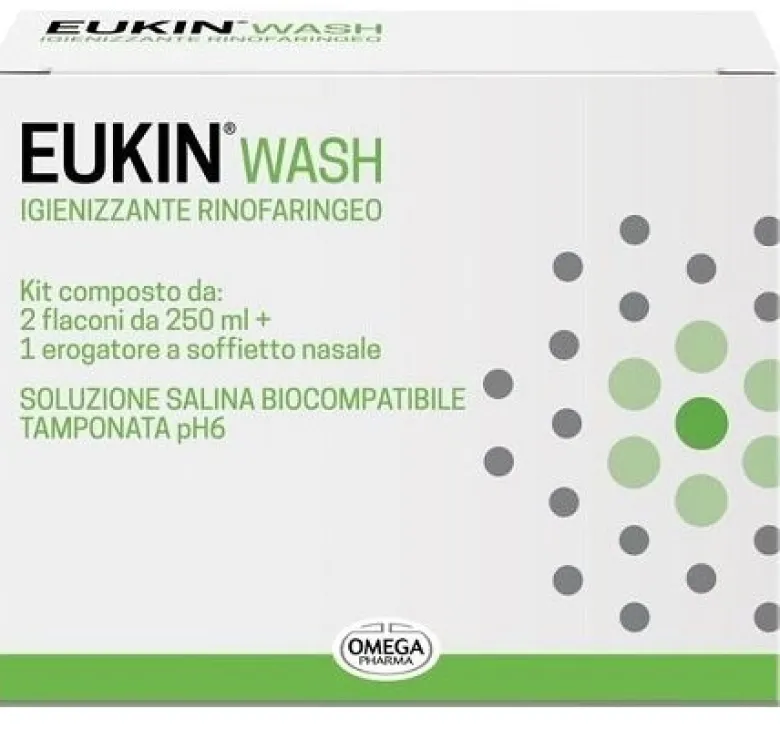 Eukin wash igienizzante rinofaringeo kit 2 flaconi da 250 ml + erogatore a soffietto nasale