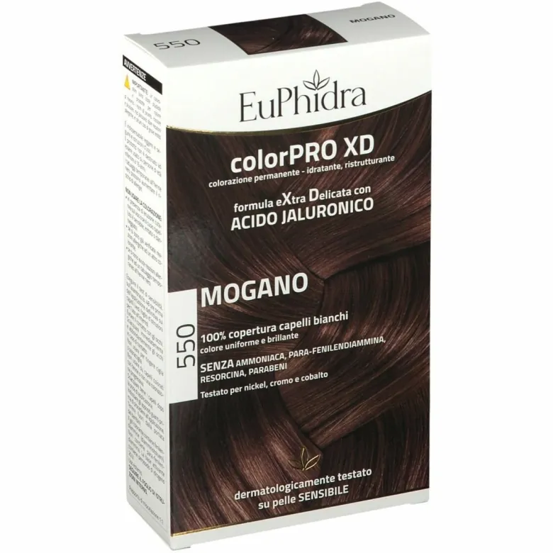 Euphidra colorpro xd 550 mogano gel colorante capelli in flacone + attivante + balsamo + guanti