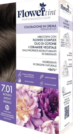 Flowertint colorazione in crema permanente 7,01 biondo medio freddo