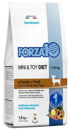Forza10 mini toy diet crocchette al cavallo e piselli per cani taglia piccola sacco 1,5kg