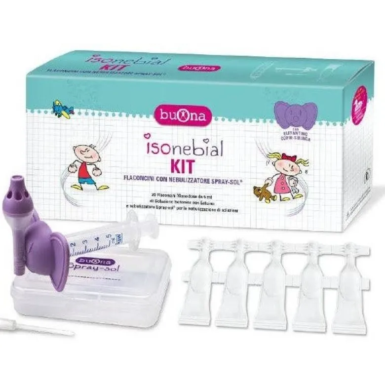 Isonebial Kit Pulizia Cavità Nasali 20 Flaconcini Monodose 5ml + Siringa Luer Lock Soft-Jeck + Ago Cannula + Nebulizzatore Spraysol