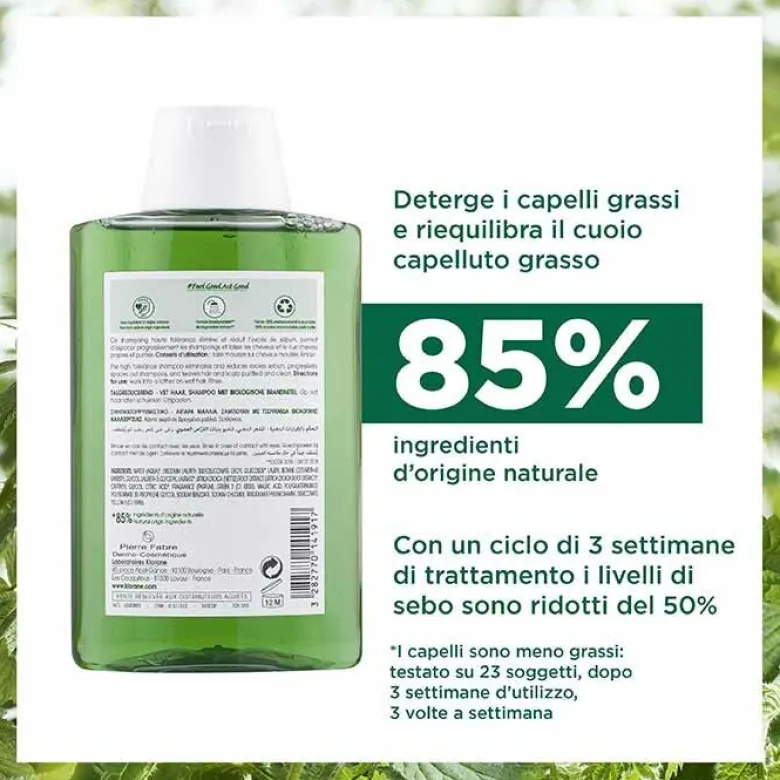 Klorane Shampoo all'Ortica Bio Capelli Grassi 200 ml