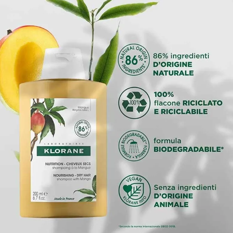 Klorane Shampoo al Mango Nutriente Capelli Secchi 200 ml