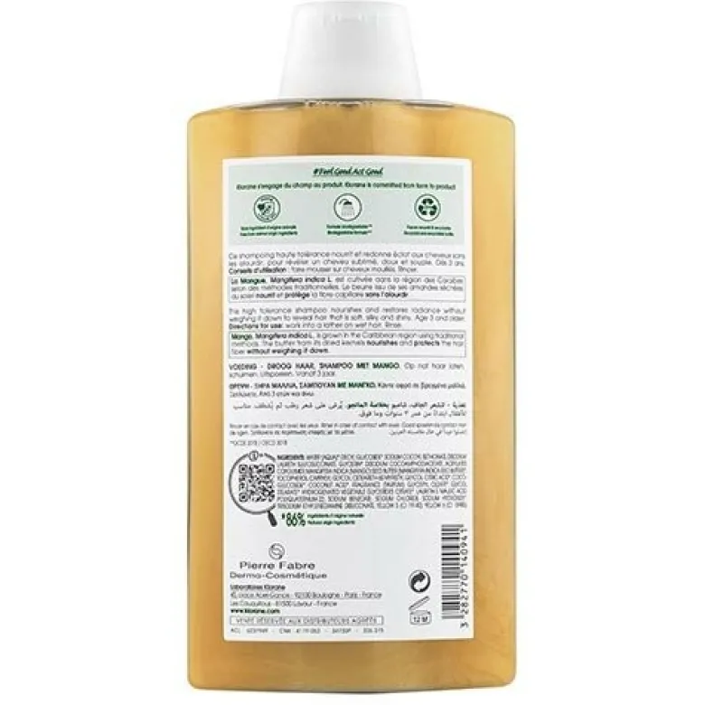 Klorane Shampoo al Mango Nutriente Capelli Secchi 400 ml