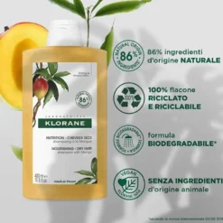 Klorane Shampoo al Mango Nutriente Capelli Secchi 400 ml