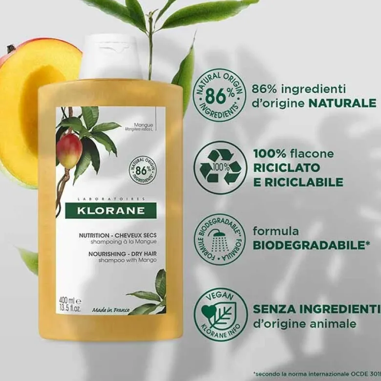 Klorane Shampoo al Mango Nutriente Capelli Secchi 400 ml