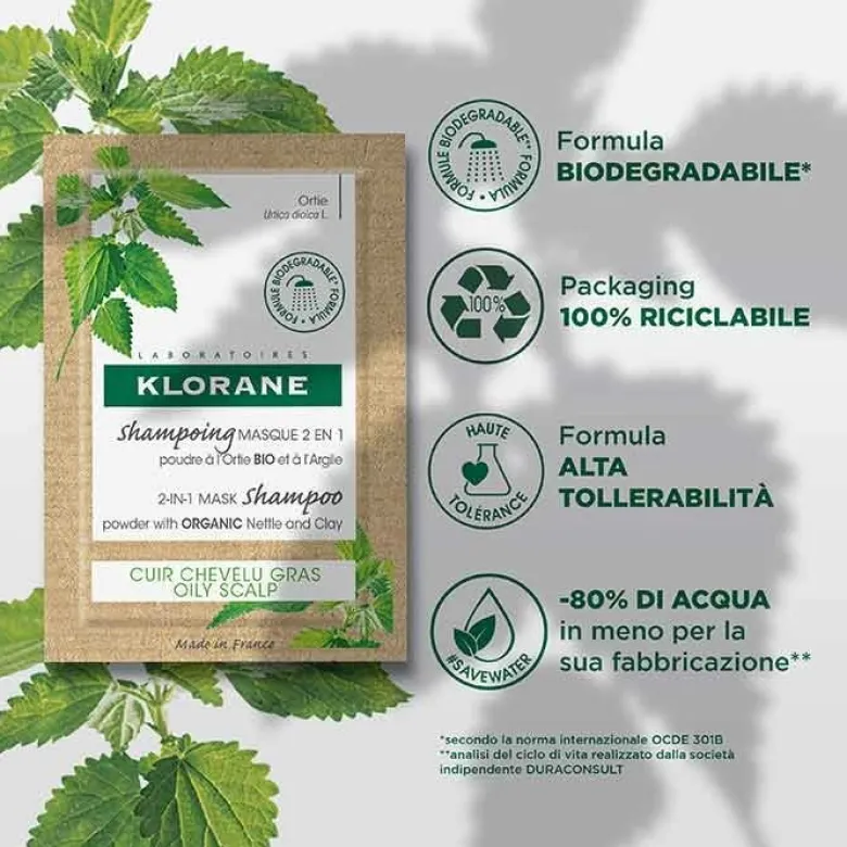 Klorane Shampoo Maschera 2 in 1 all'Ortica Bio e Argilla 24 g