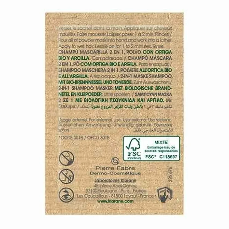 Klorane Shampoo Maschera 2 in 1 all'Ortica Bio e Argilla 24 g