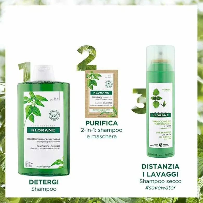 Klorane Shampoo Maschera 2 in 1 all'Ortica Bio e Argilla 24 g