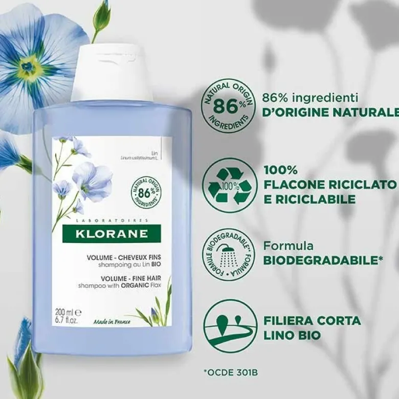 Klorane Shampoo Volumizzante al Lino Bio Capelli Sottili 200 ml
