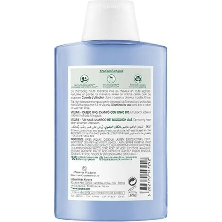 Klorane Shampoo Volumizzante al Lino Bio Capelli Sottili 200 ml