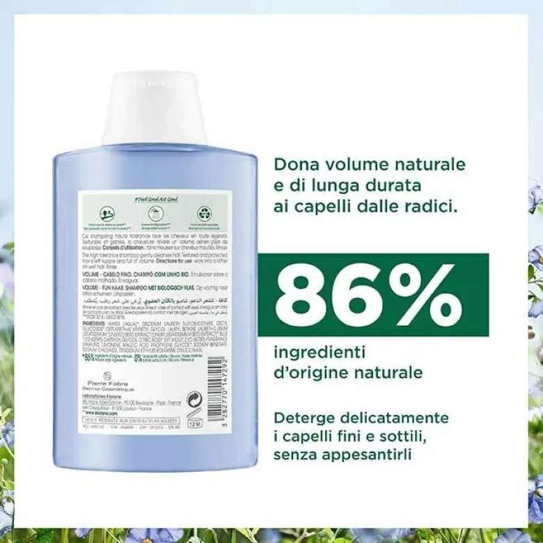 Klorane Shampoo Volumizzante al Lino Bio Capelli Sottili 200 ml