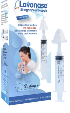 Lavonase siringa spray nasale 5 ml luer-lock con cappuccio+ugello nasale con raccordo luer-lock+perforatore con valvolanon ritorno con tappo