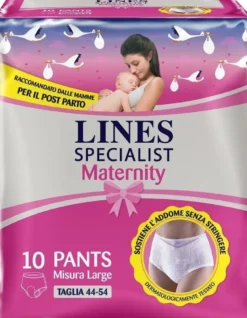 Lines specialist maternity mutandina assorbente per perditepost parto misura large 10 pezzi
