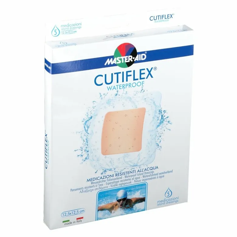 Medicazione adesiva impermeabile trasparente master-aid cutiflex 12,5x12,5 5 pezzi