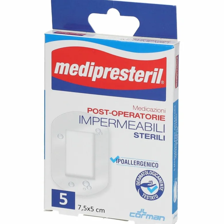 MediPresteril Medicazione Post Operatoria Impermeabile Sterile 7,5x5cm 5 Pezzi