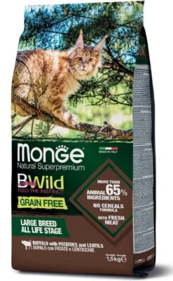 Monge BWild Grain Free All Life Stage Adult Large Breed con Bufalo, Patate e Lenticchie