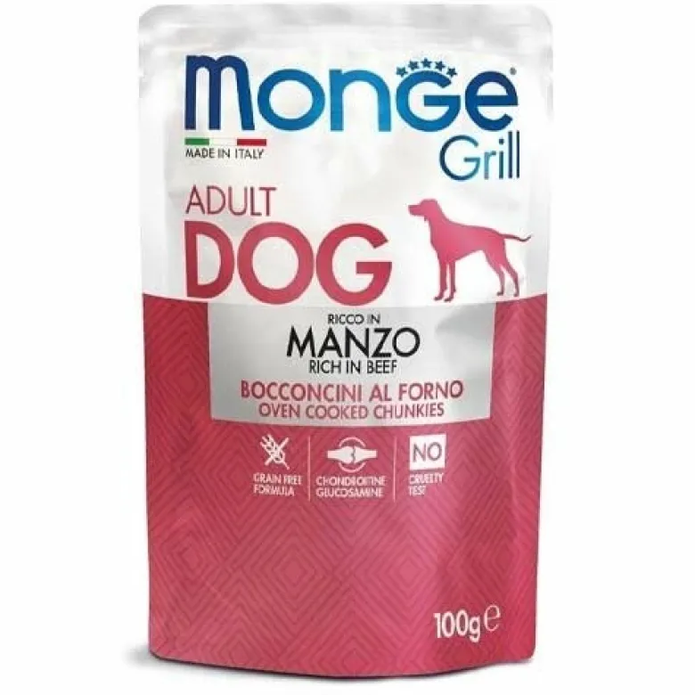 Monge Grill Cane Adulto Cibo Umido Ricco di Manzo 100g