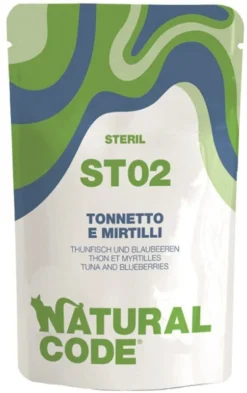 Natural code st02 tonnetto e mirtilli gatti adulti sterilizzati busta 70g