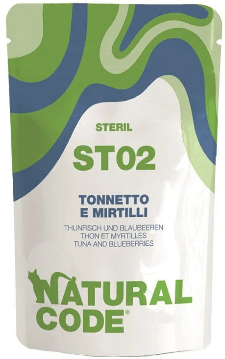 Natural code st02 tonnetto e mirtilli gatti adulti sterilizzati busta 70g