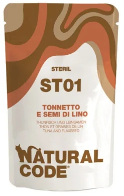 Natural code st01 tonnetto e semi di lino gatti adulti sterilizzati busta 70g