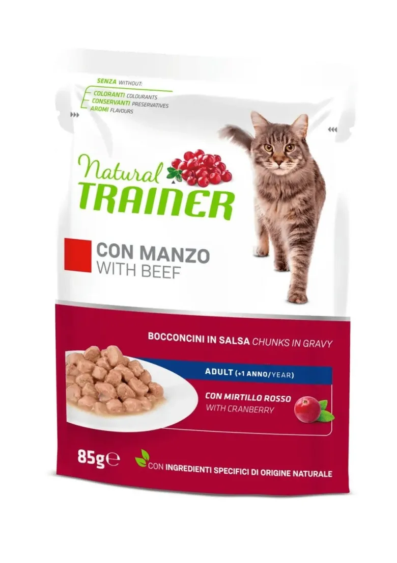 Natural Trainer Cibo Umido Manzo Per Gatti Adulti Busta 85g