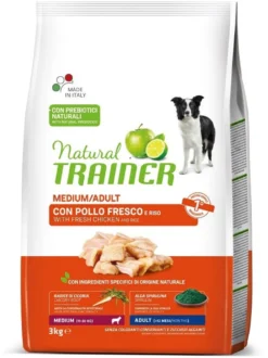 Natural Trainer Crocchette Pollo E Riso Per Cani Adulti Taglia Media Sacco 3Kg