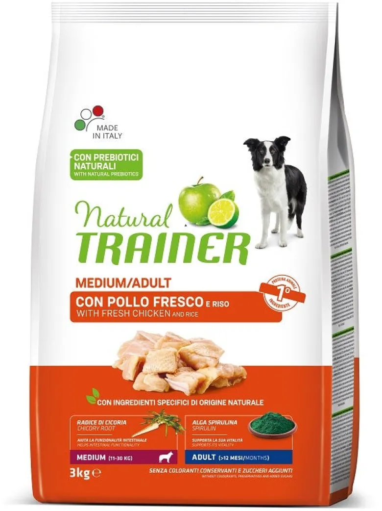 Natural Trainer Crocchette Pollo E Riso Per Cani Adulti Taglia Media Sacco 3Kg