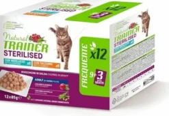 Natural trainer gatto multipack sterilised con tacchino e merluzzo bocconcini in salsa 12x85g