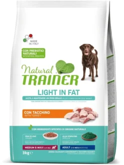 Natural Trainer Light In Fat Crocchette Tacchino Per Cani Adulti Taglia Media/Grande 3kg